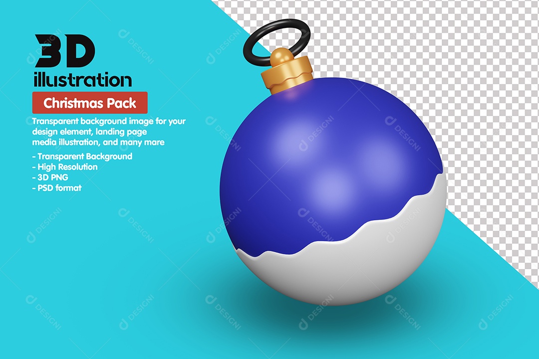 Bola Azul de Natal Elemento 3D para Composição PSD