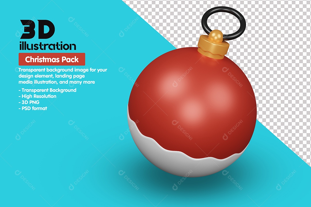 Bola Vermelha de Natal Elemento 3D para Composição PSD