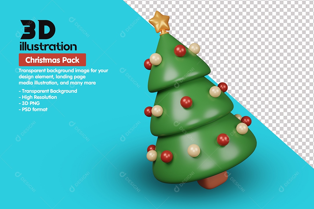 Árvore de Natal Elemento 3D para Composição PSD