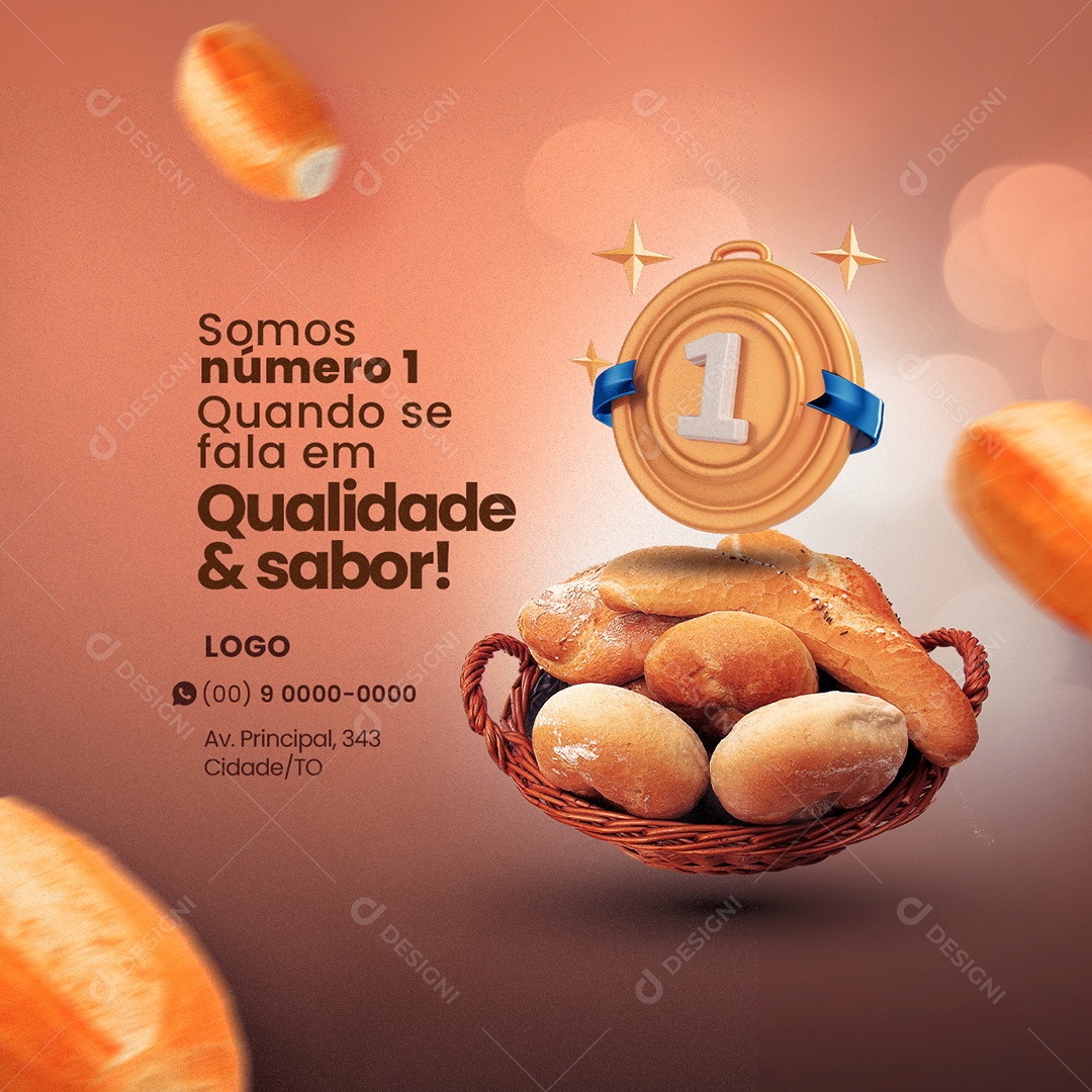 Somos Número 1 em Qualidade e Sabor Padaria Social Media PSD Editável