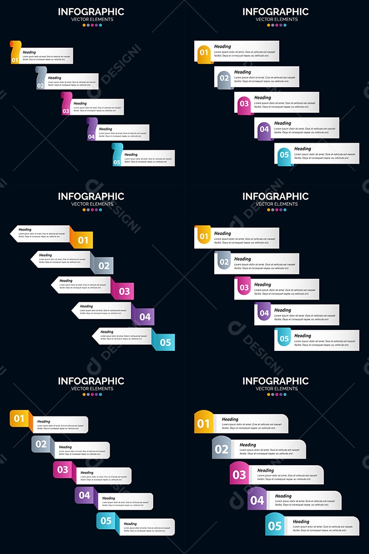 Pacote De Infográficos Escuro Vetoriais Vetor EPS