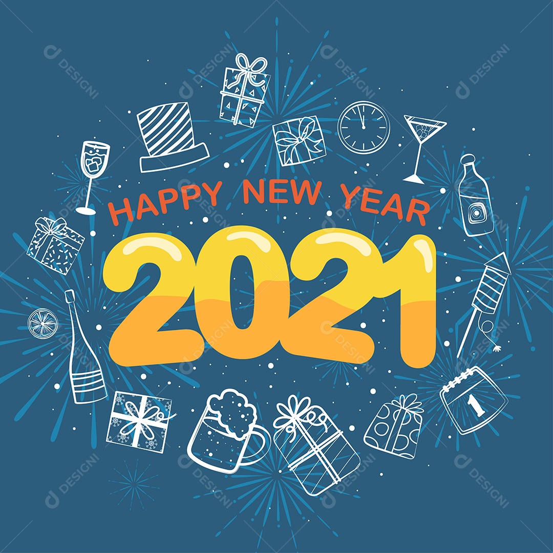 Ilustração Ano Novo 2021 Vetores EPS Editável