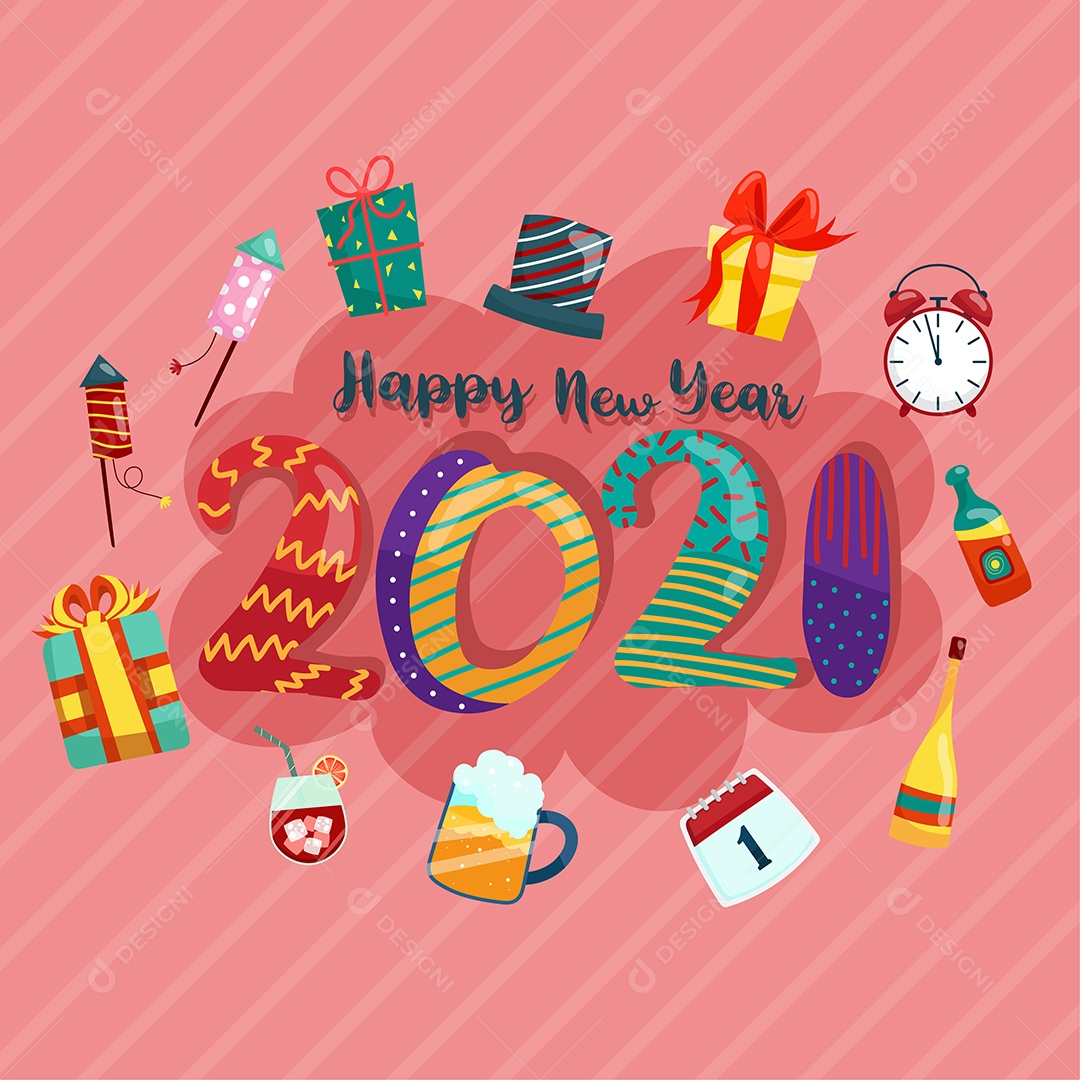 Ilustração Ano Novo 2020 Vetores EPS Editável