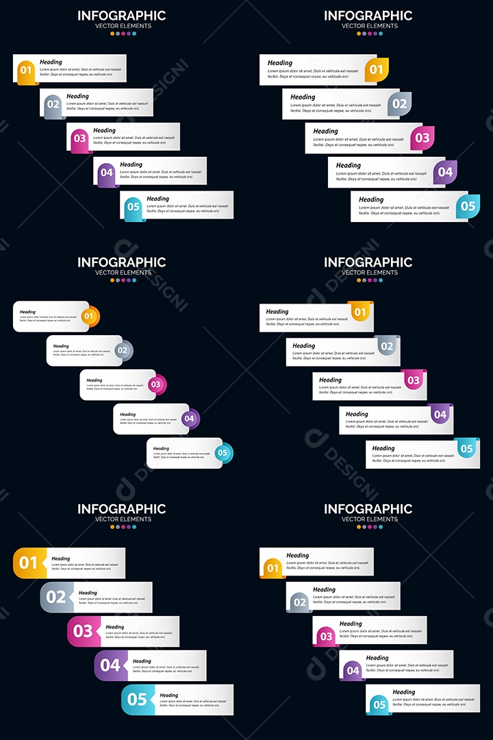 Pacote De Infográficos Escuro Vetoriais Vetor EPS