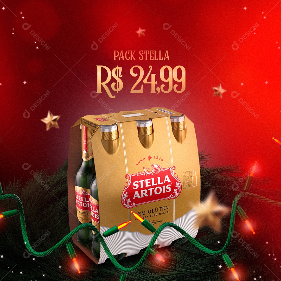 Pack Stella 24,99 Cervejaria Feliz Natal Social Media PSD Editável