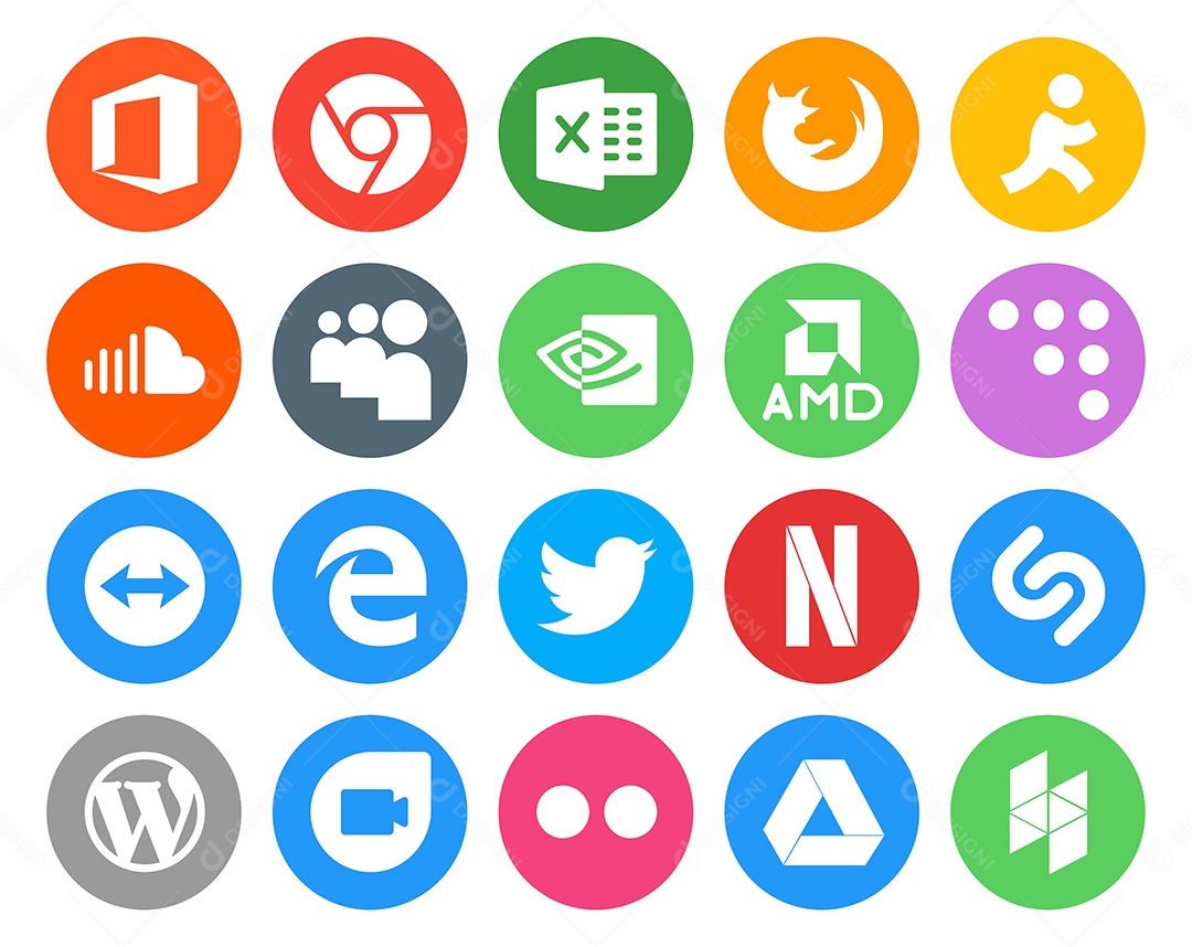 Pacote De Redes Sociais Coloridos Vetor EPS