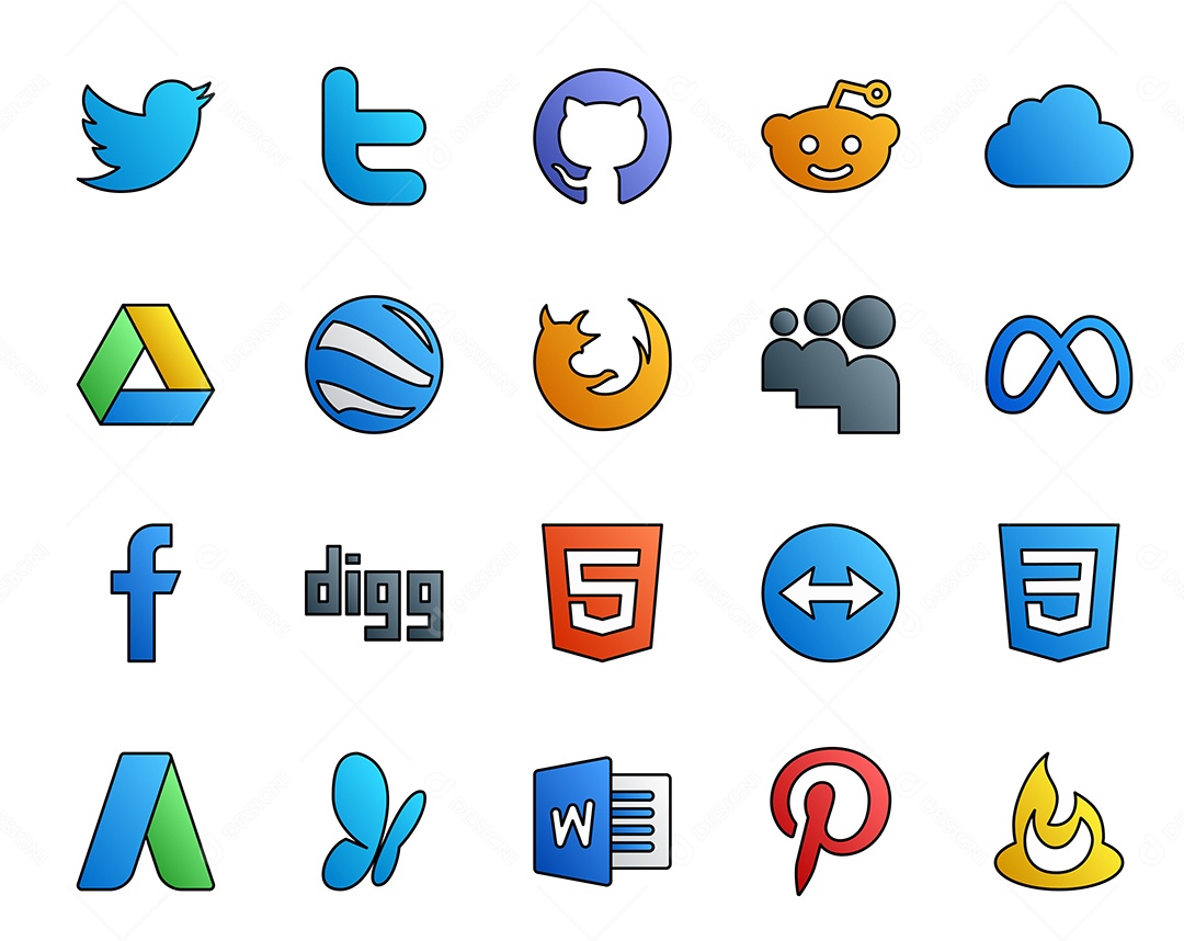 Pacote de ícones de Redes Sociais Vetor EPS