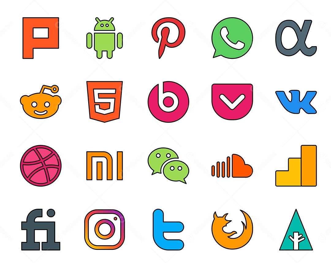 Pacote de ícones de Redes Sociais Vetor EPS