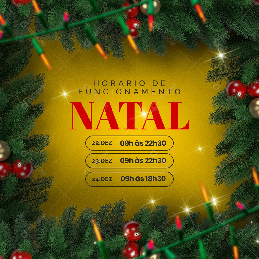 Horário de Funcionamento Feliz Natal Social Media PSD Editável