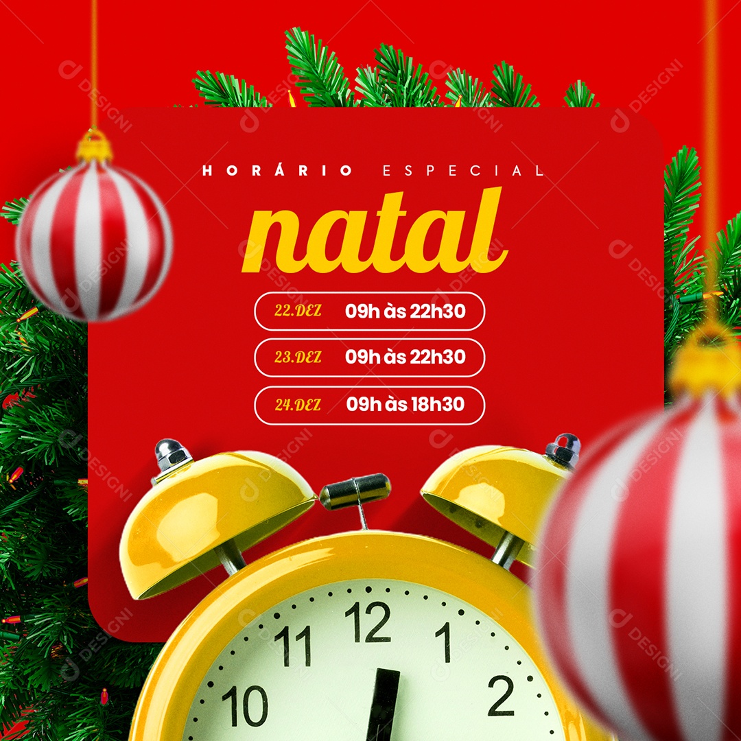 Horário Especial de Natal Feliz Natal Social Media PSD Editável