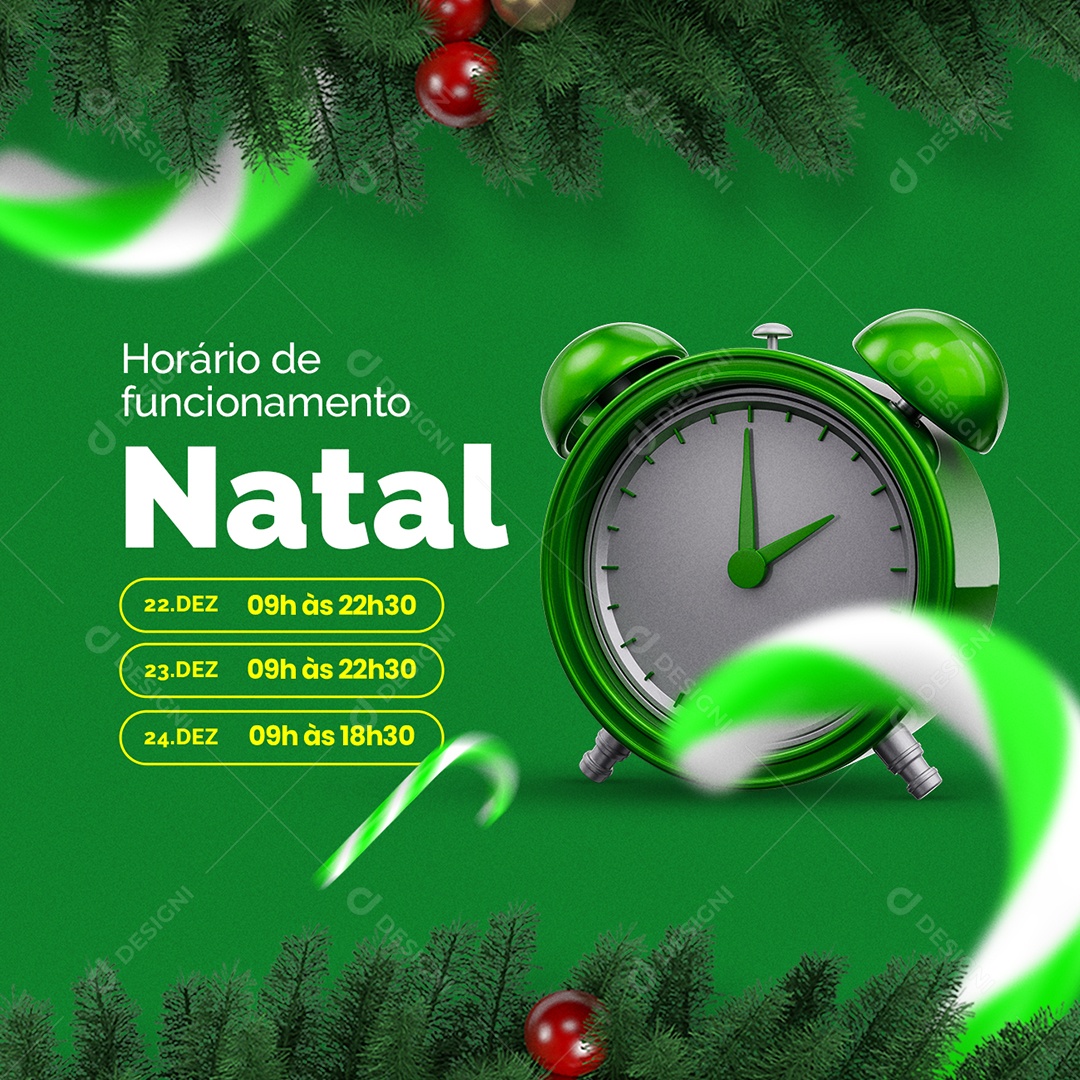Horário de Funcionamento Natalino Feliz Natal Social Media PSD Editável