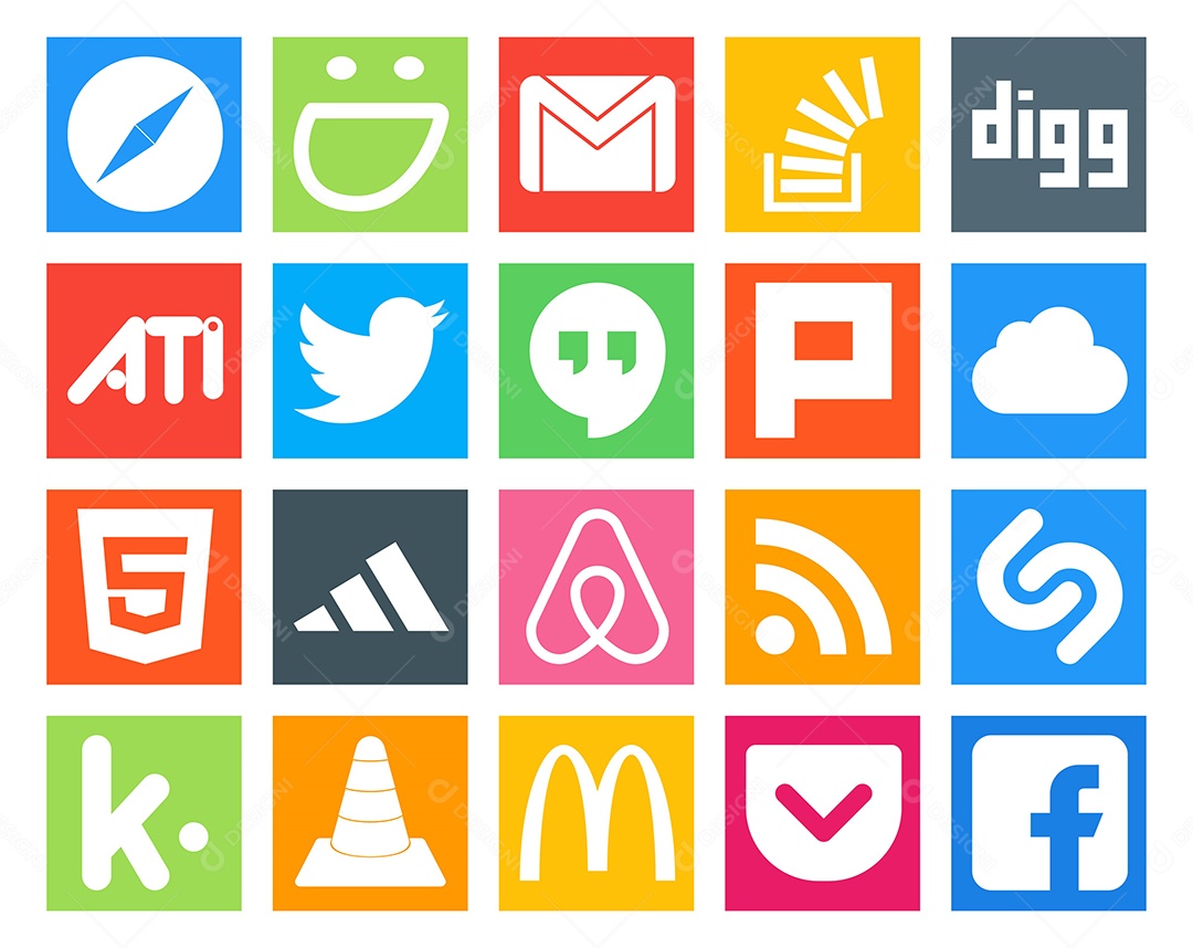 Pacote De Redes Sociais Coloridos Vetor EPS