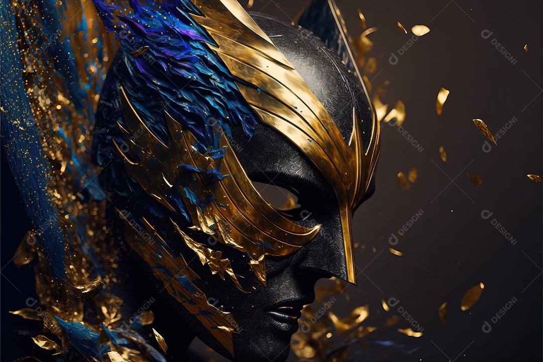 Tornado formado de ouro abstrato com brilho preto e azul para festa de carnaval