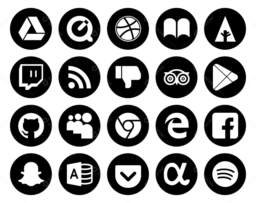 Pacote De Ícones De Redes Sociais Incluindo Facebook Drive e Spotify Vetor EPS