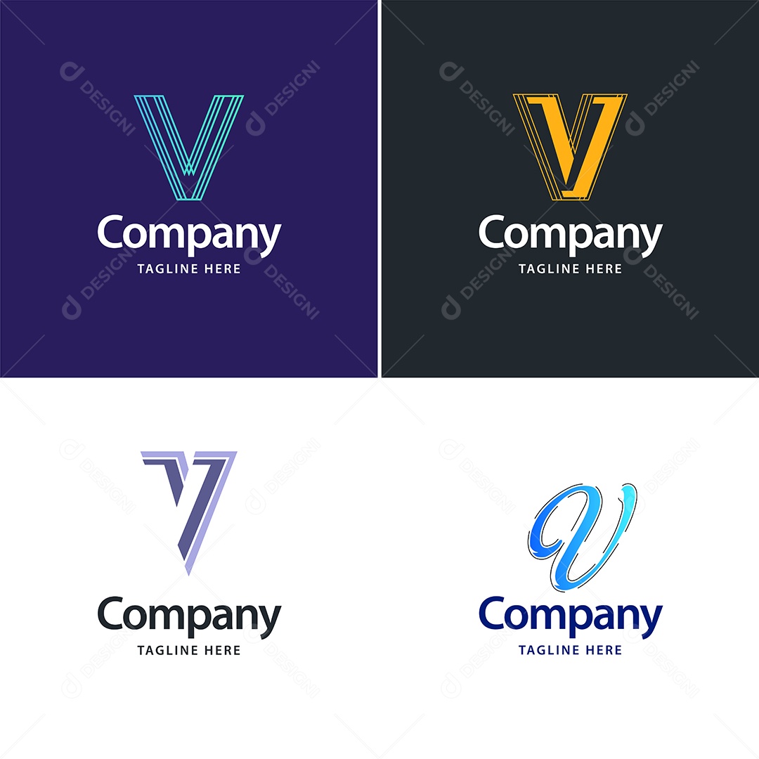 Logo V Personalizada Logotipos Modernos Vetor EPS