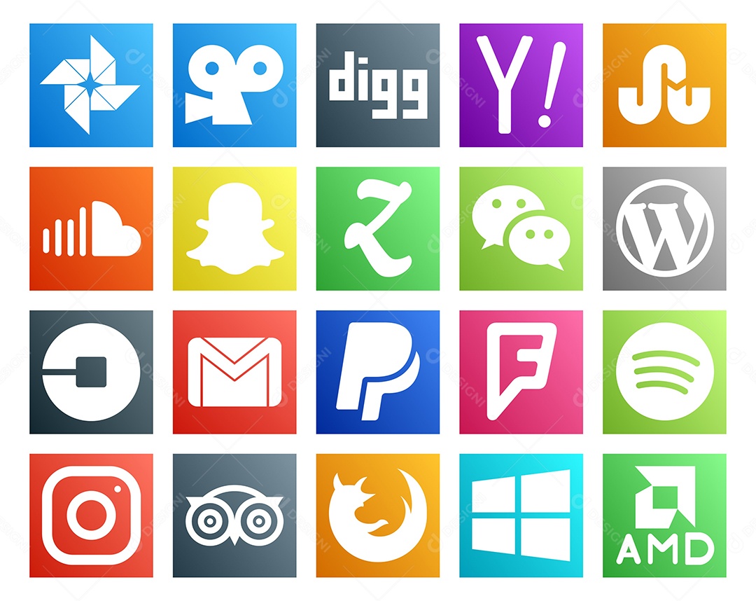 Pacote De Ícones De Redes Sociais Incluindo Digg PayPal e Spotify Vetor EPS