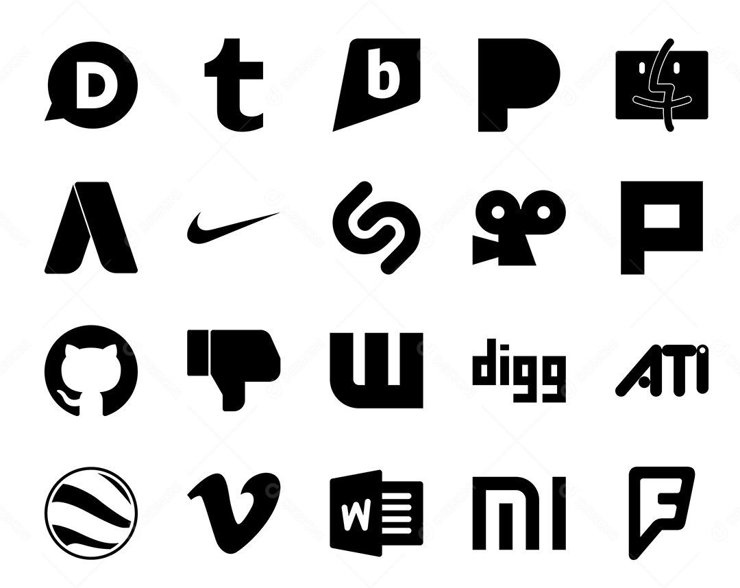 Pacote De Ícones De Redes Sociais Incluindo Pinterest Nike e Vimeo Vetor EPS