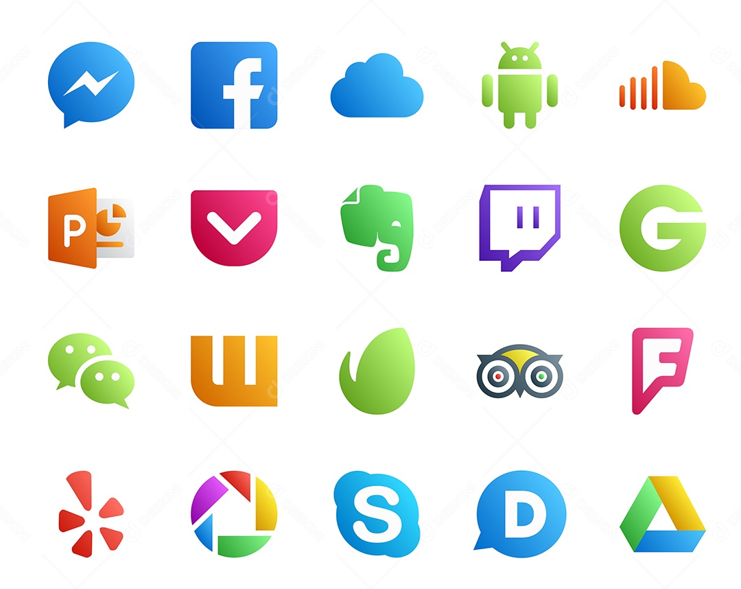 Pacote De Ícones De Redes Sociais Incluindo Facebook Drive e Skype Vetor EPS