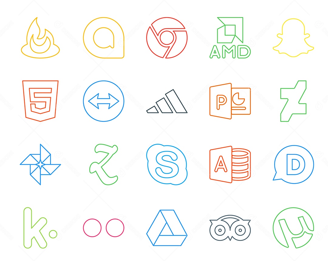 Pacote De Ícones De Redes Sociais Incluindo Skype Drive e Snapchat Vetor EPS