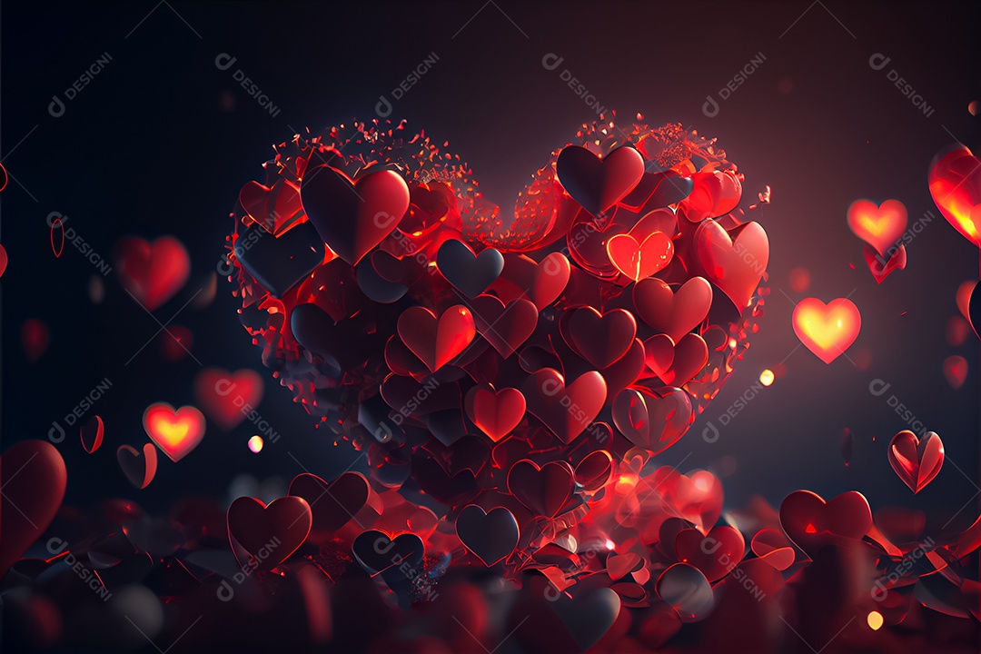 Conceito de coração, amor, dia dos namorados. 12 de junho. Renderização