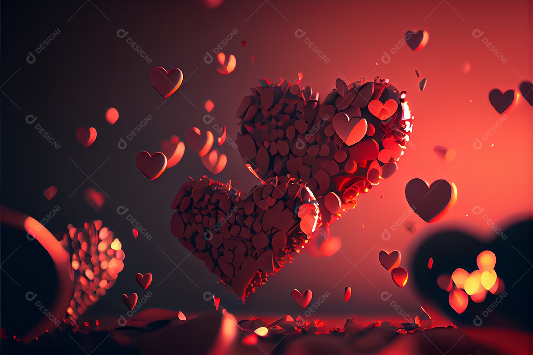 Conceito de coração, amor, dia dos namorados. 12 de junho. Renderização