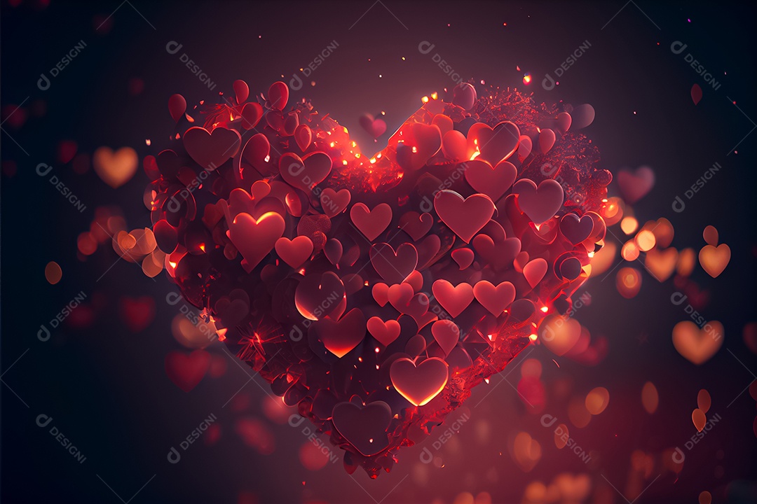 Conceito de coração, amor, dia dos namorados. 12 de junho. Renderização