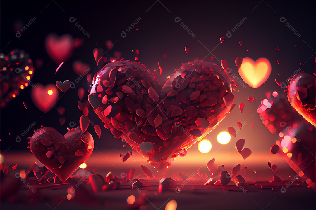 Conceito de coração, amor, dia dos namorados. 12 de junho. Renderização