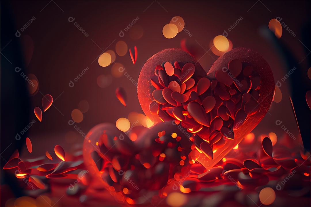 Conceito de coração, amor, dia dos namorados. 12 de junho. Renderização