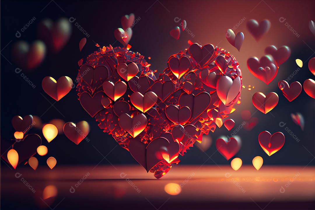 Conceito de coração, amor, dia dos namorados. 12 de junho. Renderização