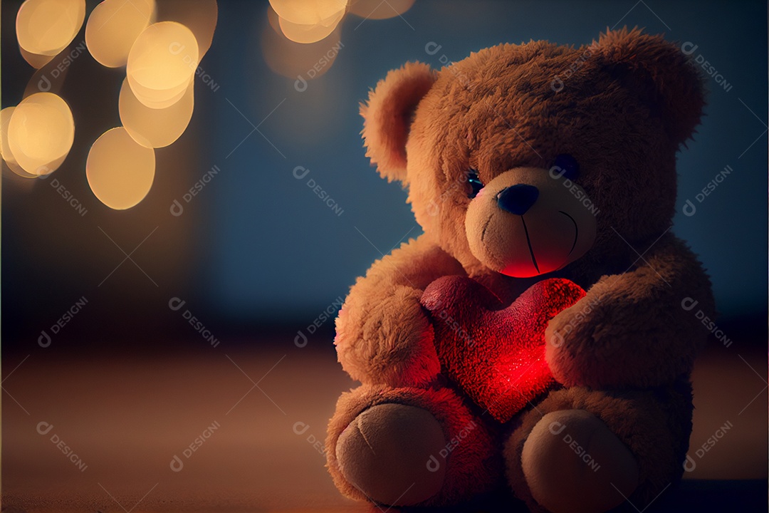 Ursinho de pelúcia segurando coração, amor, dia dos namorados 14 de fevereiro render realista