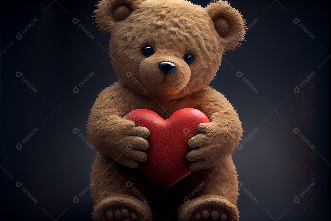 Ursinho de pelúcia segurando coração, amor, dia dos namorados 14 de fevereiro render realista