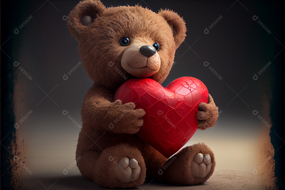 Ursinho de pelúcia segurando coração, amor, dia dos namorados 14 de fevereiro render realista