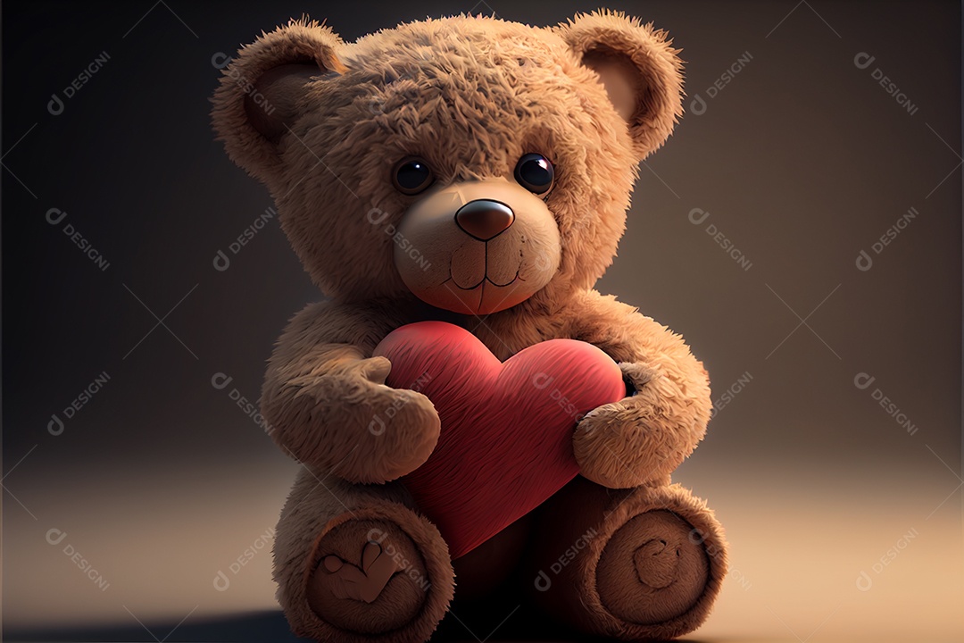 Ursinho de pelúcia segurando coração, amor, dia dos namorados 14 de fevereiro render realista