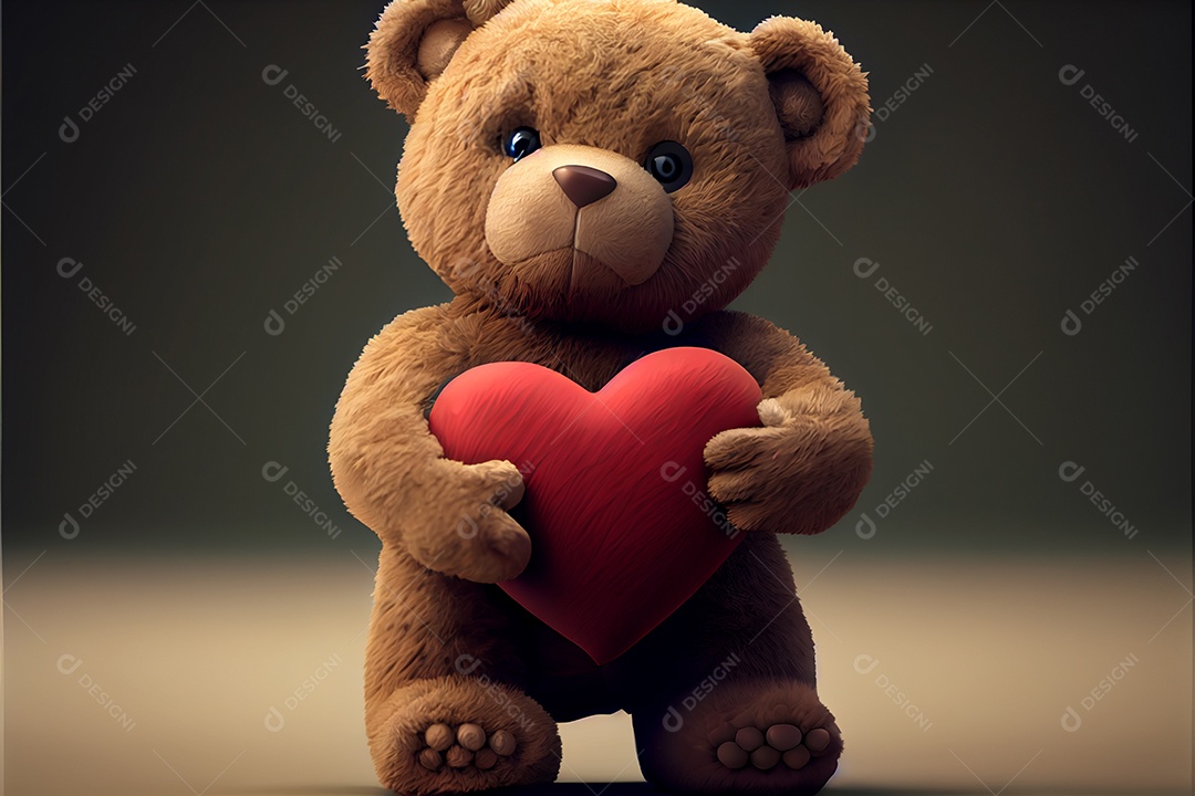 Ursinho de pelúcia segurando coração, amor, dia dos namorados 14 de fevereiro render realista