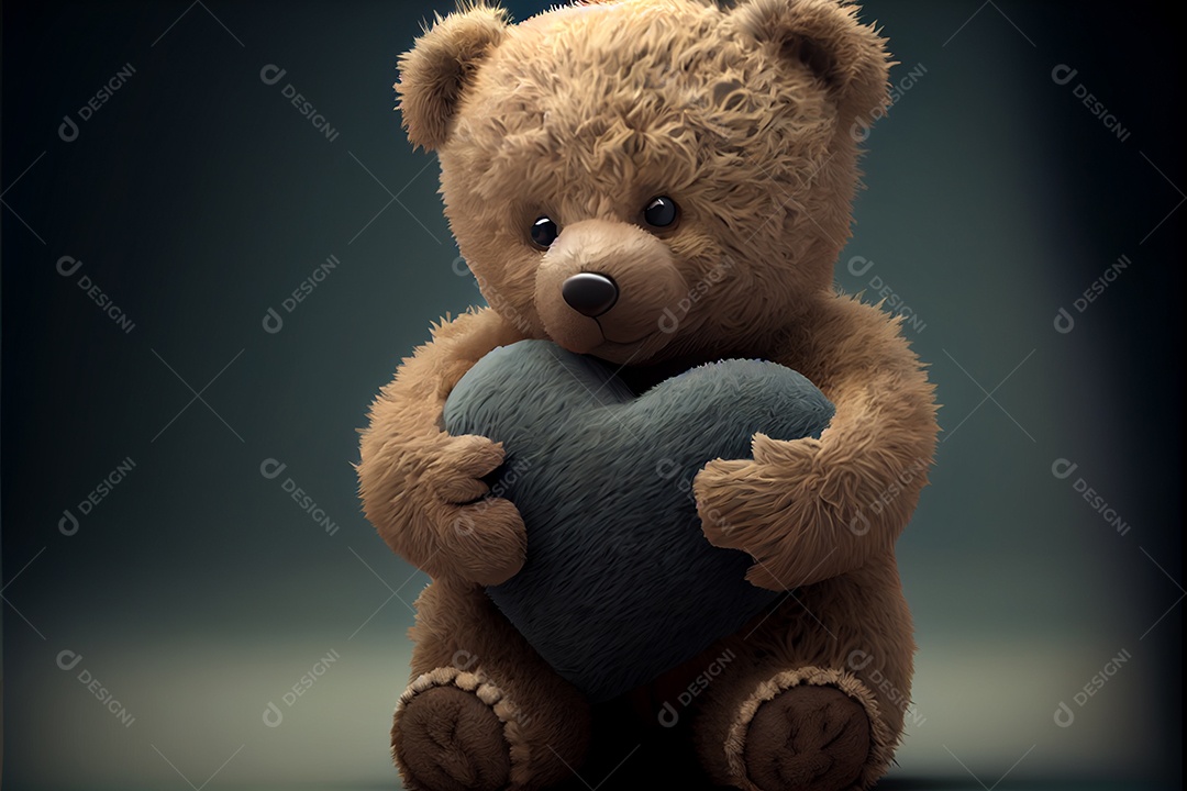 Ursinho de pelúcia segurando coração, amor, dia dos namorados 14 de fevereiro render realista