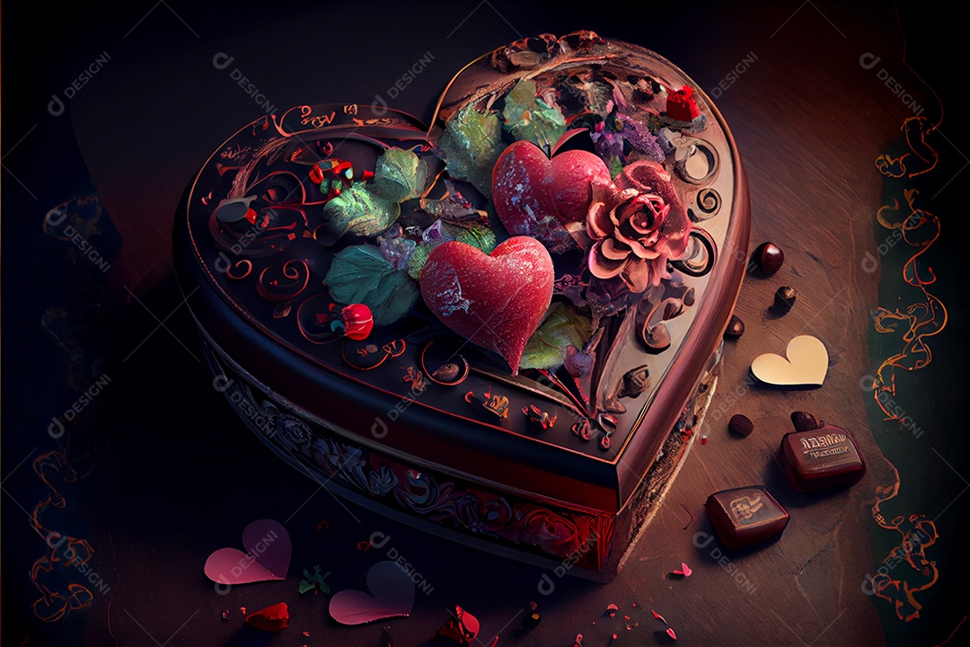 Conceito de coração, amor, dia dos namorados.12 de junho Renderização. Realista.