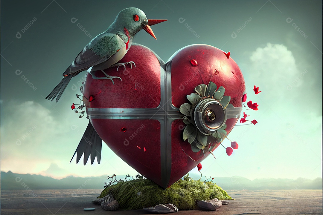 Conceito de coração, amor, dia dos namorados.12 de junho Renderização. Realista.