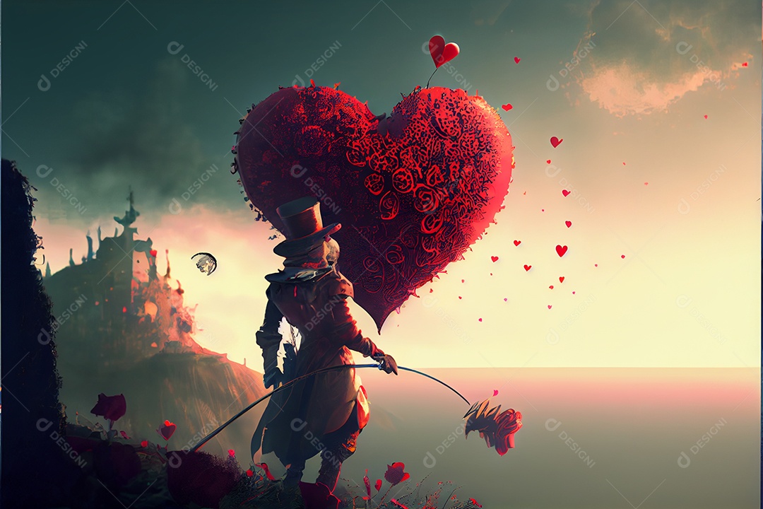 Conceito de coração, amor, dia dos namorados.12 de junho Renderização. Realista.