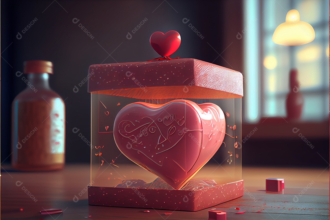 Conceito de coração, amor, dia dos namorados.12 de junho Renderização. Realista.