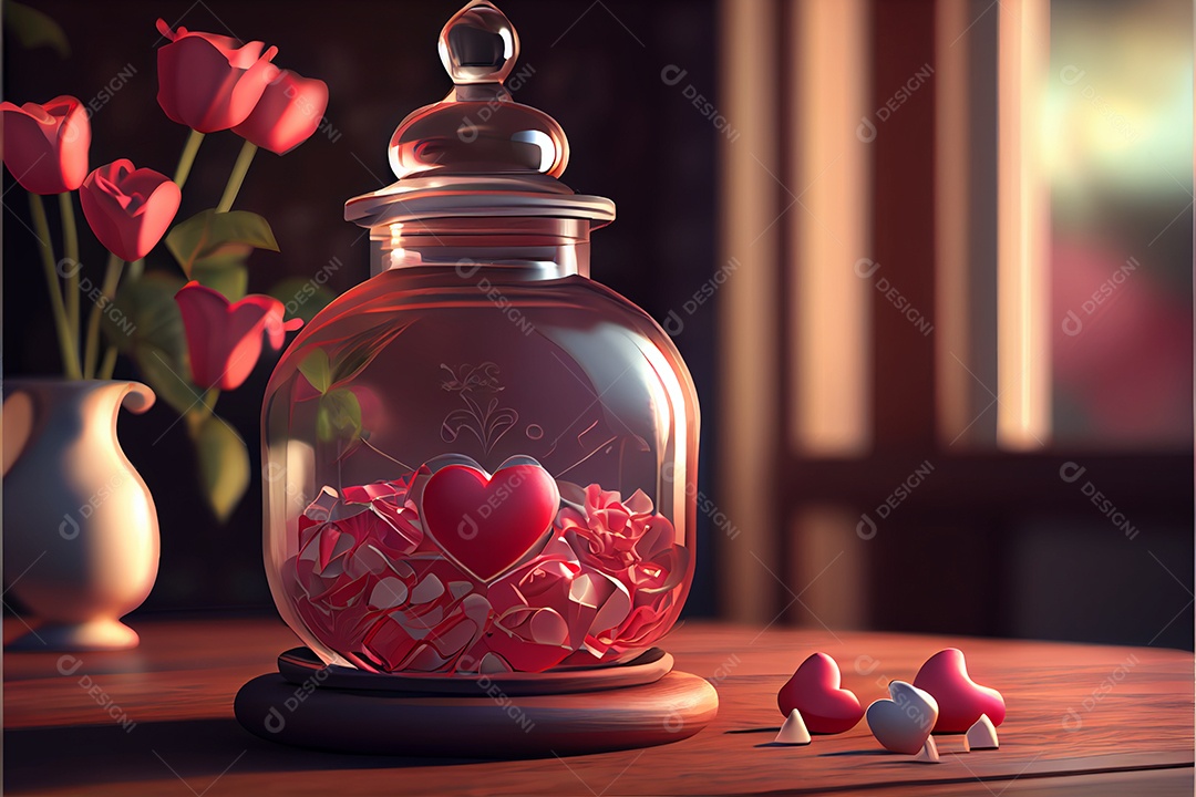 Conceito de coração, amor, dia dos namorados.12 de junho Renderização. Realista.