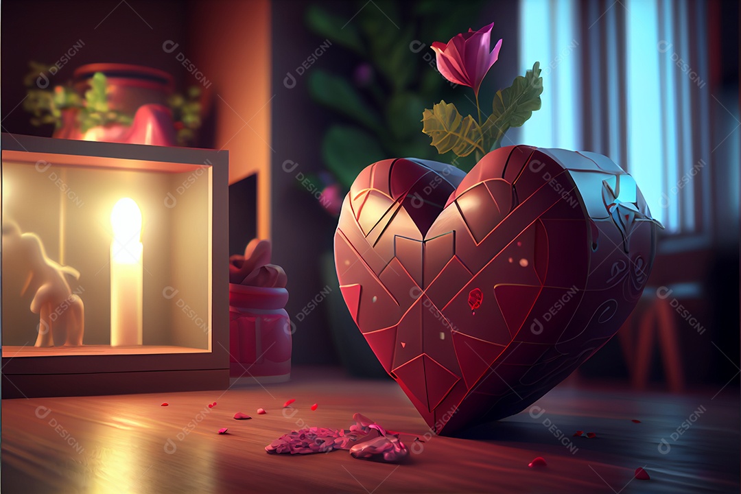 Conceito de coração, amor, dia dos namorados.12 de junho Renderização. Realista.