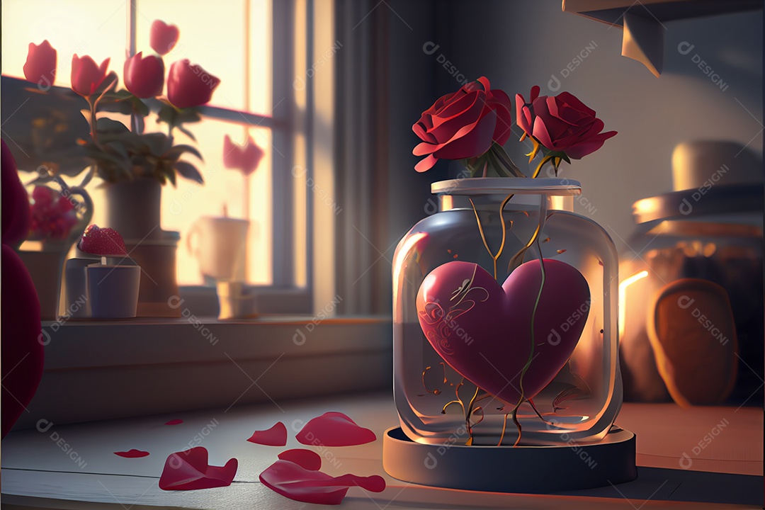 Conceito de coração, amor, dia dos namorados.12 de junho Renderização. Realista.