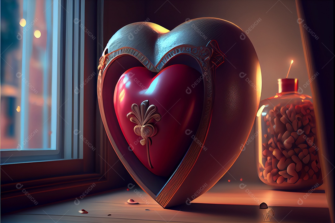 Conceito de coração, amor, dia dos namorados.12 de junho Renderização. Realista.