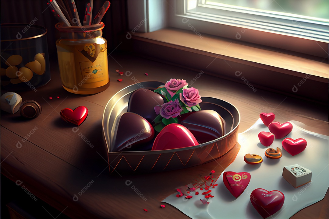 Conceito de coração, amor, dia dos namorados.12 de junho Renderização. Realista.