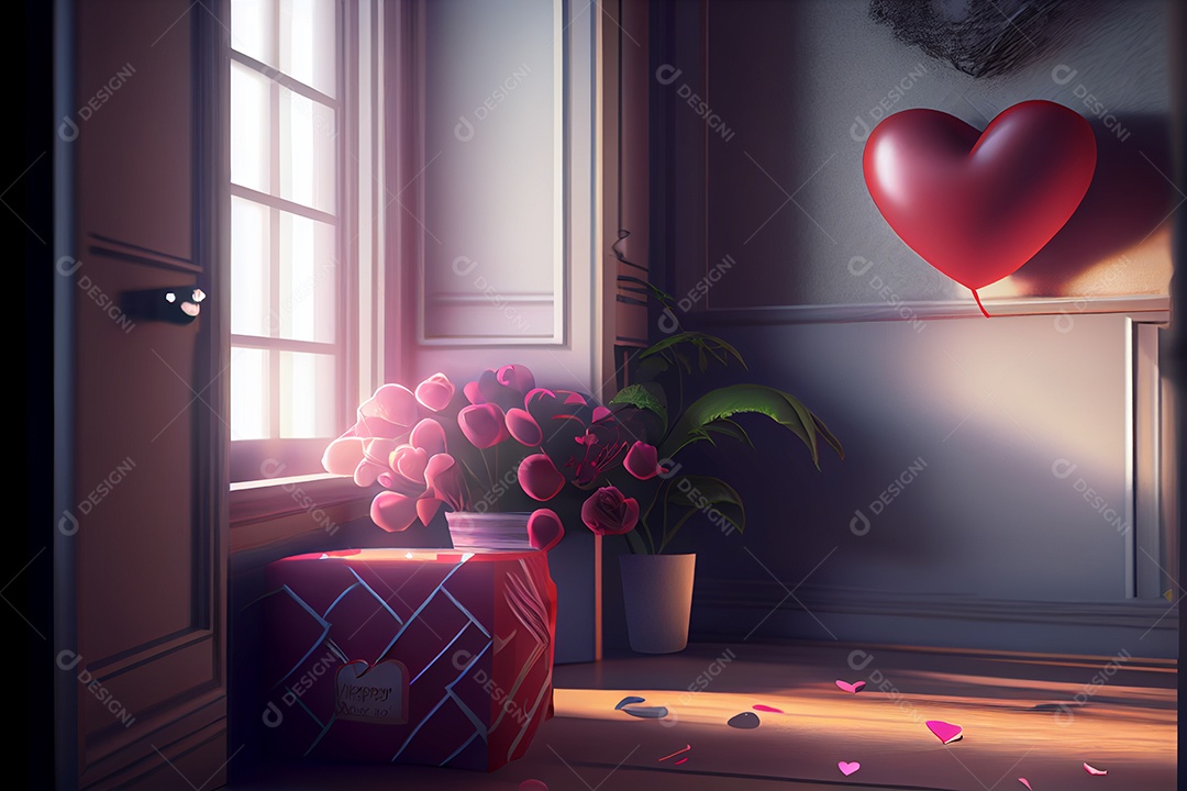 Conceito de coração, amor, dia dos namorados.12 de junho Renderização. Realista.