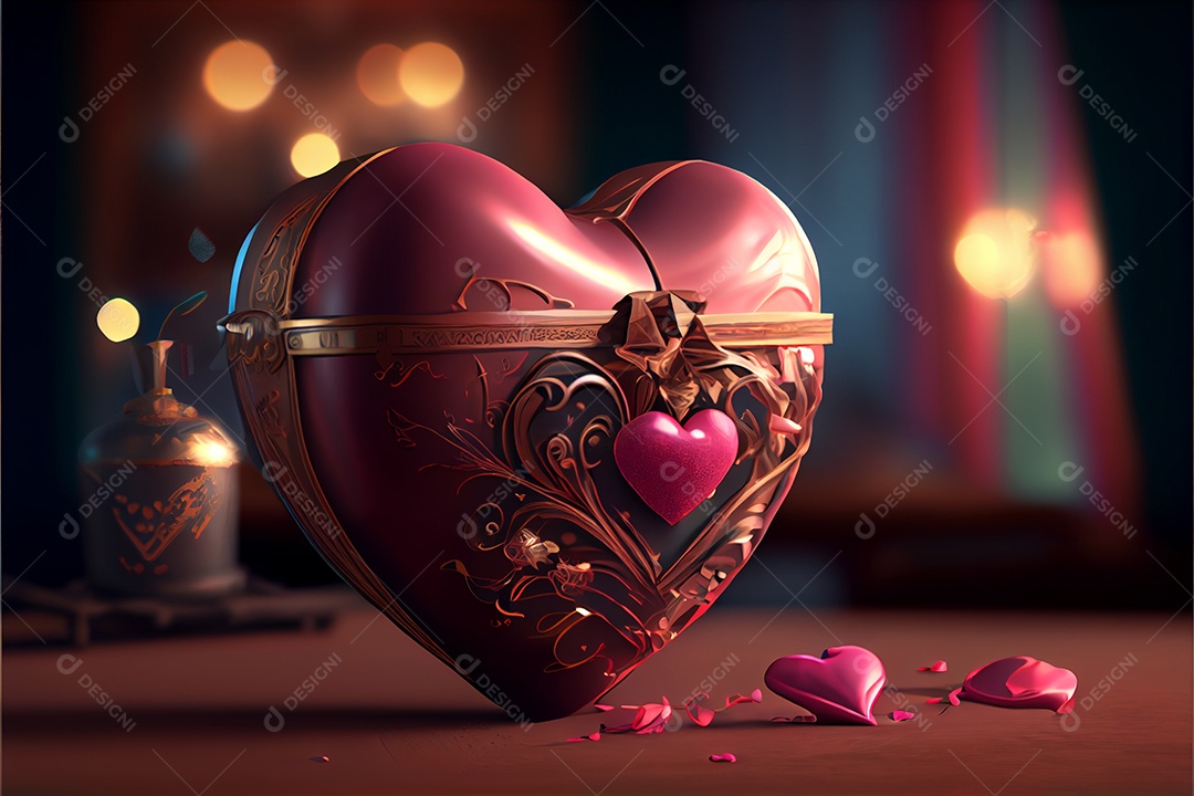 Conceito de coração, amor, dia dos namorados.12 de junho Renderização. Realista.