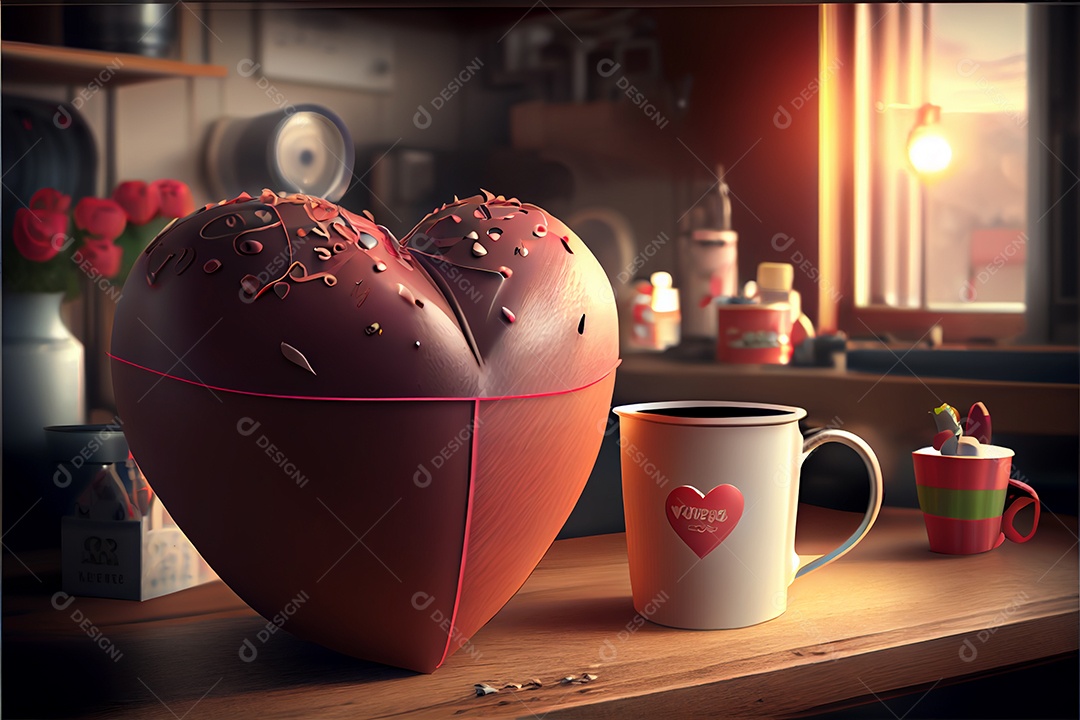 Conceito de coração, amor, dia dos namorados.12 de junho Renderização. Realista.