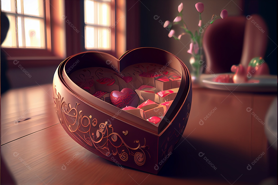 Conceito de coração, amor, dia dos namorados.12 de junho Renderização. Realista.