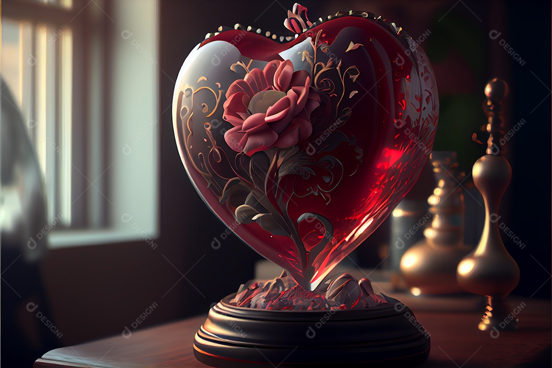 Conceito de coração, amor, dia dos namorados.12 de junho Renderização. Realista.