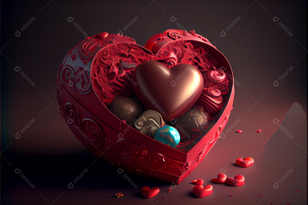 Conceito de coração, amor, dia dos namorados.12 de junho Renderização. Realista.